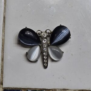 Elegant Black and Gray Butterfly Brooch
